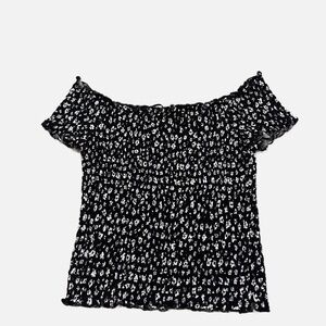 SO Black Floral Ruched Off the shoulder top Size Medium